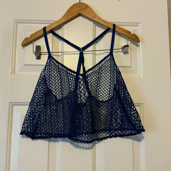 Victoria's Secret Blue Fishnet Lace Cropped Camisole | New with Tags 0338 - Picture 1 of 6